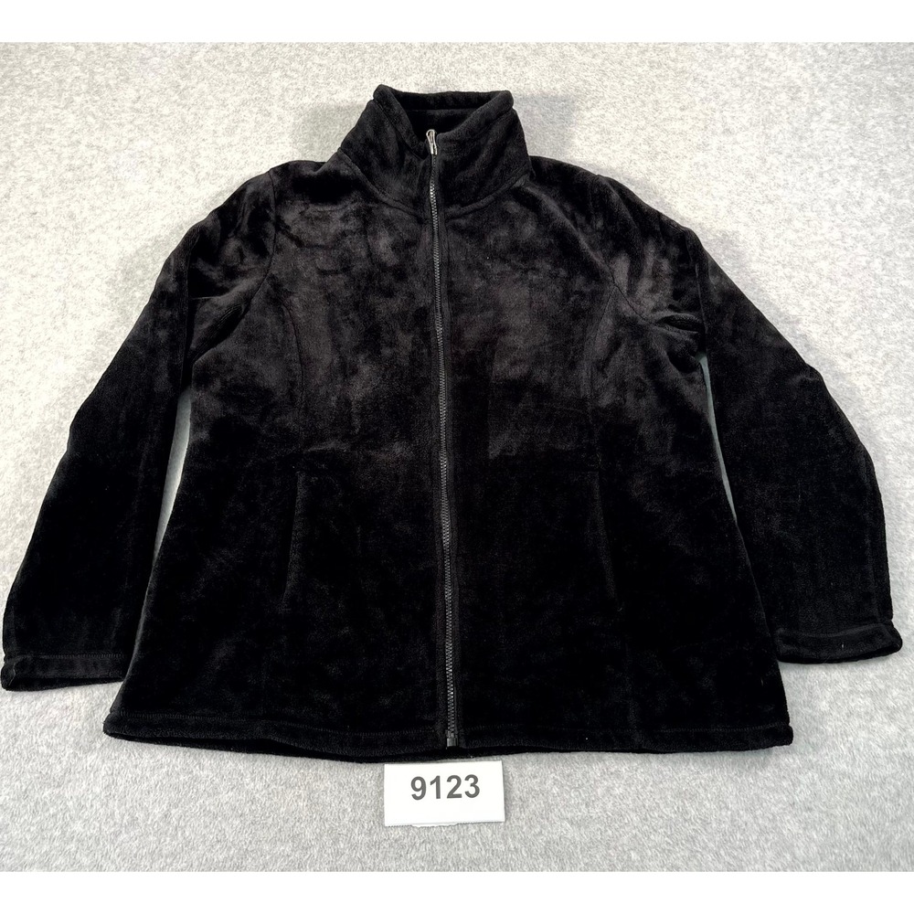 HeatKeep‎ Fuzzy Faux Fur Jacket Womens 2XL Black Mock Neck Full Zip Winter Wear